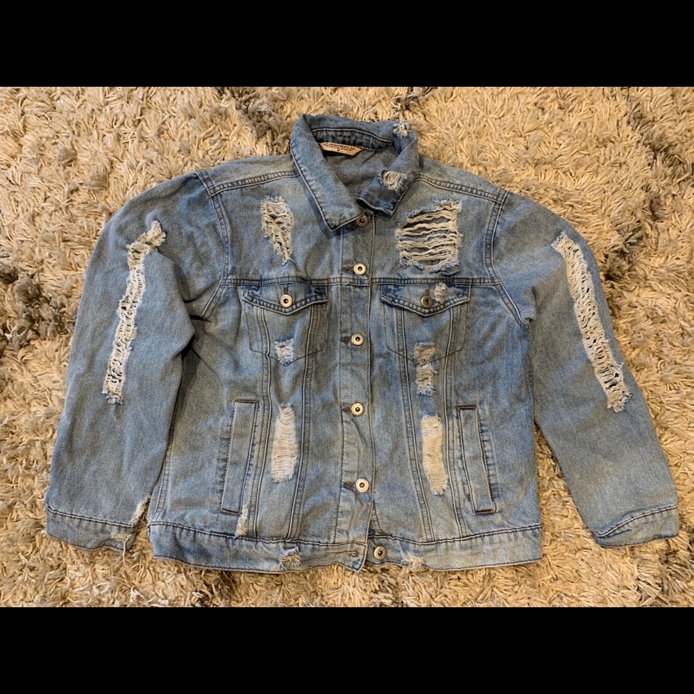 Highway Distressed Denim Jean Jacket M
